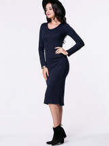 Casual V-Neck Plain Long Sleeve Knitted Dress