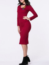 Casual V-Neck Plain Long Sleeve Knitted Dress