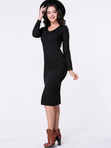 Casual V-Neck Plain Long Sleeve Knitted Dress