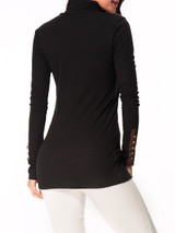 Casual Turtleneck Patchwork Decorative Button Long Sleeve T-shirt