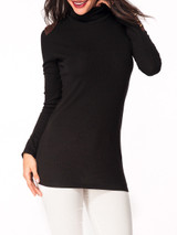Casual Turtleneck Patchwork Decorative Button Long Sleeve T-shirt