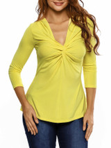 Casual Sexy Designed Deep V-Neck Plain Plus Long Sleeve T-Shirt
