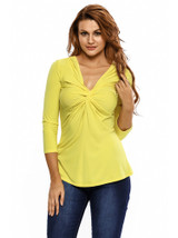 Casual Sexy Designed Deep V-Neck Plain Plus Long Sleeve T-Shirt
