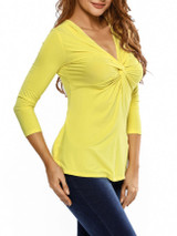 Casual Sexy Designed Deep V-Neck Plain Plus Long Sleeve T-Shirt