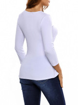 Casual Sexy Designed Deep V-Neck Plain Plus Long Sleeve T-Shirt