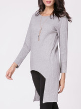 Casual Round Neck Ribbed Dip Hem Plain Sweater