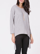 Casual Round Neck Ribbed Dip Hem Plain Sweater