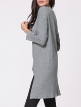 Casual Round Neck Ribbed Dip Hem Plain Sweater