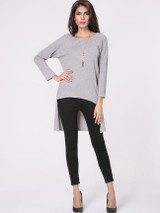 Casual Round Neck Ribbed Dip Hem Plain Sweater