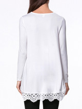 Casual Round Neck Decorative Lace Plain High-Low Long Sleeve T-Shirt