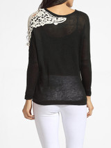 Casual Round Neck Decorative Lace Patchwork Sweater