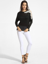 Casual Round Neck Decorative Lace Patchwork Sweater