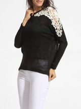 Casual Round Neck Decorative Lace Patchwork Sweater