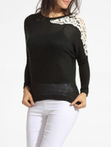 Casual Round Neck Decorative Lace Patchwork Sweater