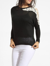 Casual Round Neck Decorative Lace Patchwork Sweater