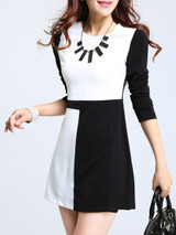 Casual Round Neck Color Block Long Sleeve Bodycon Dress
