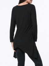Casual Round Neck Asymmetric Hem Letters Long Sleeve T-Shirt