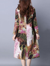 Casual Round Neck Abstract Print Fascinating Shift Dress With Long Sleeve