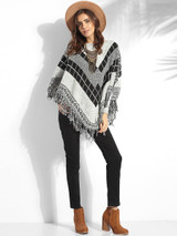 Casual Rough Selvedge Round Neck Knit Color Block Plaid Sweater