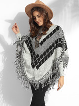 Casual Rough Selvedge Round Neck Knit Color Block Plaid Sweater