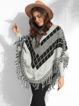 Casual Rough Selvedge Round Neck Knit Color Block Plaid Sweater