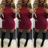 Casual Red Plain Hollow-out Round Neck Long Sleeve Mini Dress