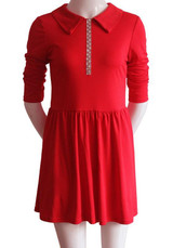 Casual Red Plain Draped Diamond Turndown Collar Long Sleeve Mini Dress