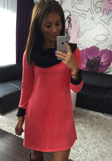 Casual Red Patchwork Black Draped Collar Long Sleeve Mini Dress Casual Red Patchwork Black Draped Collar Long Sleeve Mini Dress