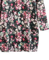 Casual Red Floral Print Long Sleeve Cotton Blend Dress