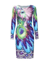 Casual Printed Long Sleeve Round Neck Bodycon Dress
