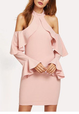 Casual Pink Cut Out Ruffle Zipper Long Sleeve Homecoming Party Mini Dress Casual Pink Cut Out Ruffle Zipper Long Sleeve Homecoming Party Mini Dress