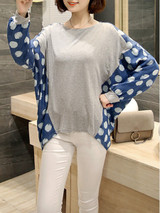 Casual Oversized Polka Dot Batwing Long Sleeve T-Shirt