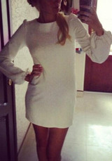 Casual New Women White Plain Round Neck Long Sleeve Casual Mini Dress