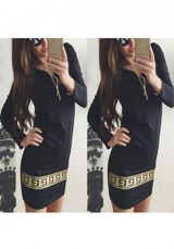 Casual New Women Black Patchwork Zipper Round Neck Long Sleeve Mini Dress