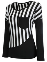 Casual Modern Vertical Striped Round Neck Long Sleeve T-Shirt