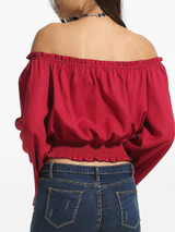 Casual Mandarin Sleeve Off Shoulder Blended Plain Long Sleeve T-shirt