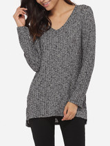 Casual Loose Fitting V Neck Knit Plain Sweater Casual Loose Fitting V Neck Knit Plain Sweater