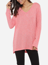 Casual Loose Fitting V Neck Knit Plain Sweater Casual Loose Fitting V Neck Knit Plain Sweater