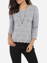 Casual Loose Fitting Round Neck Knit Hollow Out Plain Sweater Casual Loose Fitting Round Neck Knit Hollow Out Plain Sweater