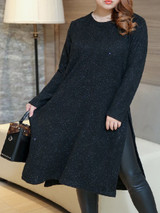 Casual Longline Round Neck Side-Vented Plain Plus Size Sweater