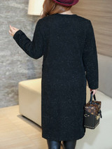 Casual Longline Round Neck Side-Vented Plain Plus Size Sweater