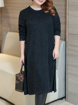 Casual Longline Round Neck Side-Vented Plain Plus Size Sweater