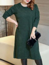Casual Longline Round Neck Side-Vented Plain Plus Size Sweater