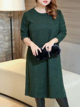 Casual Longline Round Neck Side-Vented Plain Plus Size Sweater