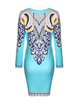 Casual Long Sleeve Round Neck Glamorous Printed Bodycon Dress