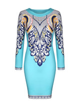 Casual Long Sleeve Round Neck Glamorous Printed Bodycon Dress