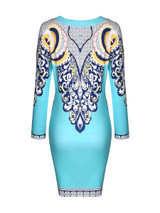 Casual Long Sleeve Round Neck Glamorous Printed Bodycon Dress
