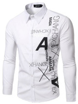 Casual Letter Small Lapel Long Sleeve Men's Shirt Casual Letter Small Lapel Long Sleeve Men's Shirt