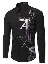 Casual Letter Small Lapel Long Sleeve Men's Shirt Casual Letter Small Lapel Long Sleeve Men's Shirt