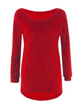 Casual High-Low Fluffy Round Neck Plain Sweater